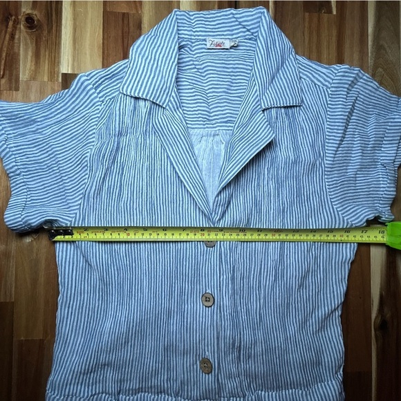 Faherty Izzy Blue Cream Striped Double Gauze Button Front Cotton Romper Sz Small - Picture 6 of 11
